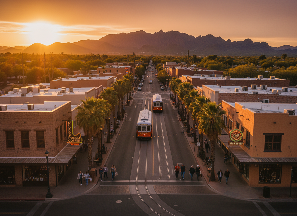 Vibrant Southern Arizona local businesses at golden hour